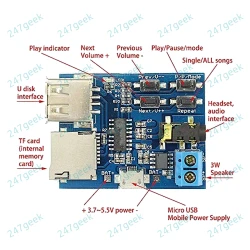MP3 player module with 2W Amp uses USB or Micro SD Card